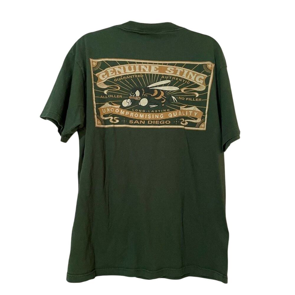 Vintage Sting Mens Green Short Sleeve Crew Neck Tee Shirt XL Bee Print 90s